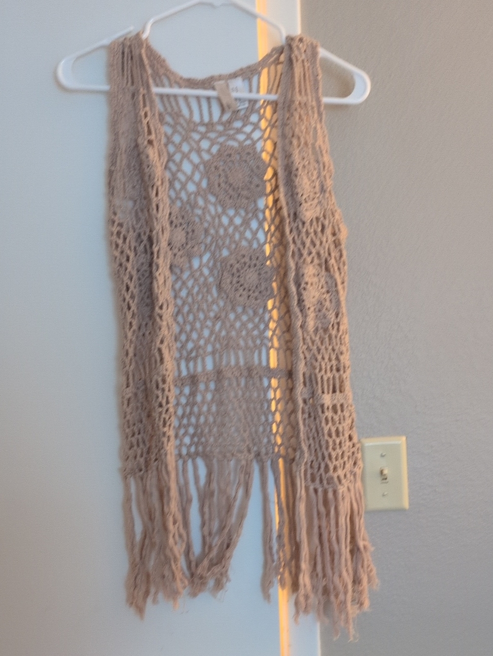 Taupe Crochet Fringe Western Vest
